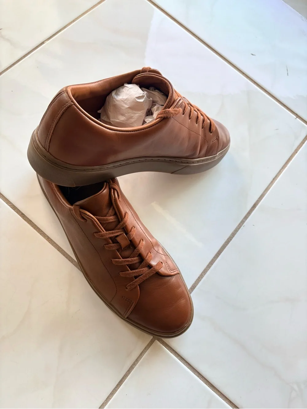 NEW J. Crew Leather Court Sneaker English Tan Brown | Vibram Men’s Size 10